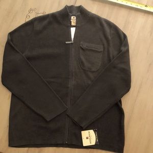 NWT Mens Woolrich Cardigan Large in Olive or Hunter green pocket is a zipper